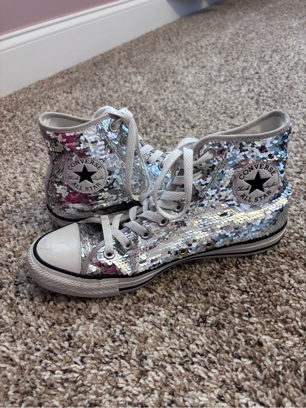 Converse Silver Sequin High Top Sneakers